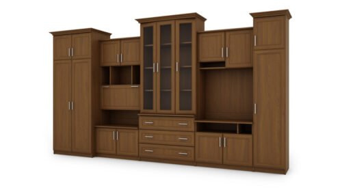 Tall classic wall cabinet with spacious cabinets and TV cabinet 370 × 207 cm Wiśnia Porto – ALEN