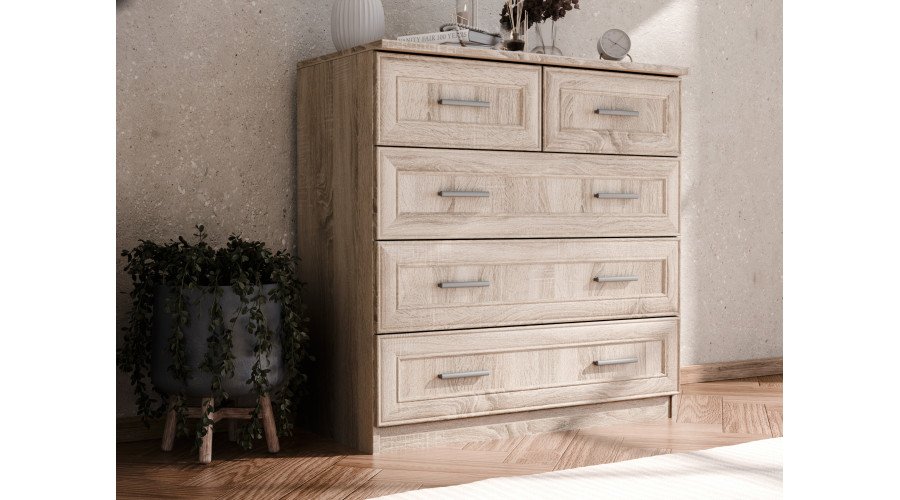Tall chest of drawers with 5 drawers, 90 cm, Sonoma Jasna – MARSYLIA - Image 2