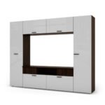 Built-in wall cabinet with TV stand 240 × 190 cm Sonoma Dark / White Gloss – PLUTON