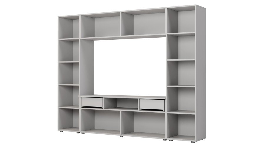 Built-in wall cabinet with space for TV 240 × 190 cm, Light Grey – PLUTON - Image 3