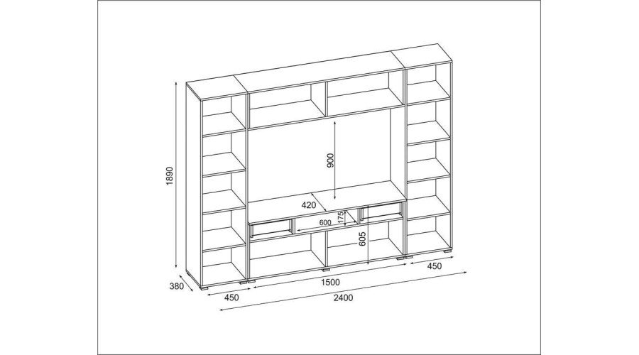 Built-in wall cabinet with space for TV 240 × 190 cm, Light Grey – PLUTON - Image 5