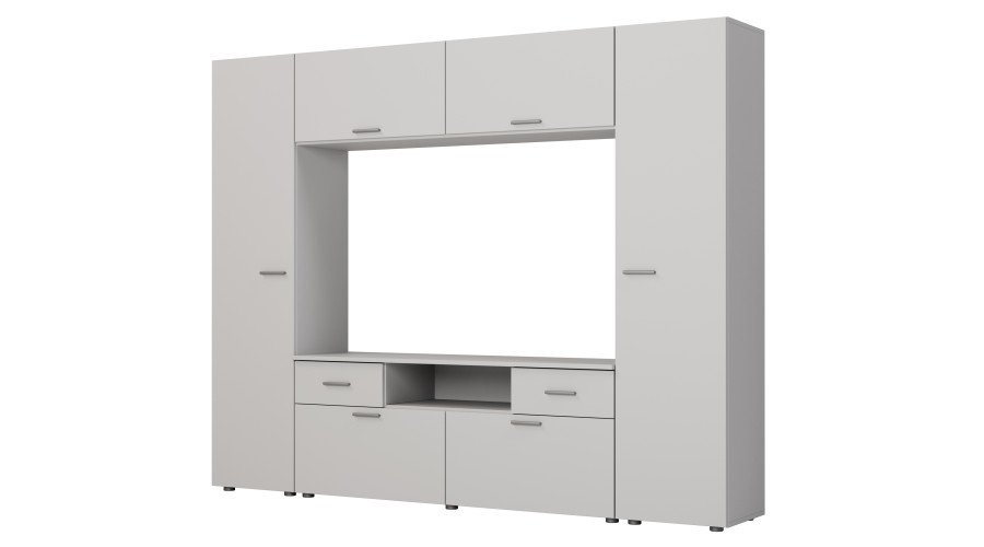 Built-in wall cabinet with space for TV 240 × 190 cm, Light Grey – PLUTON