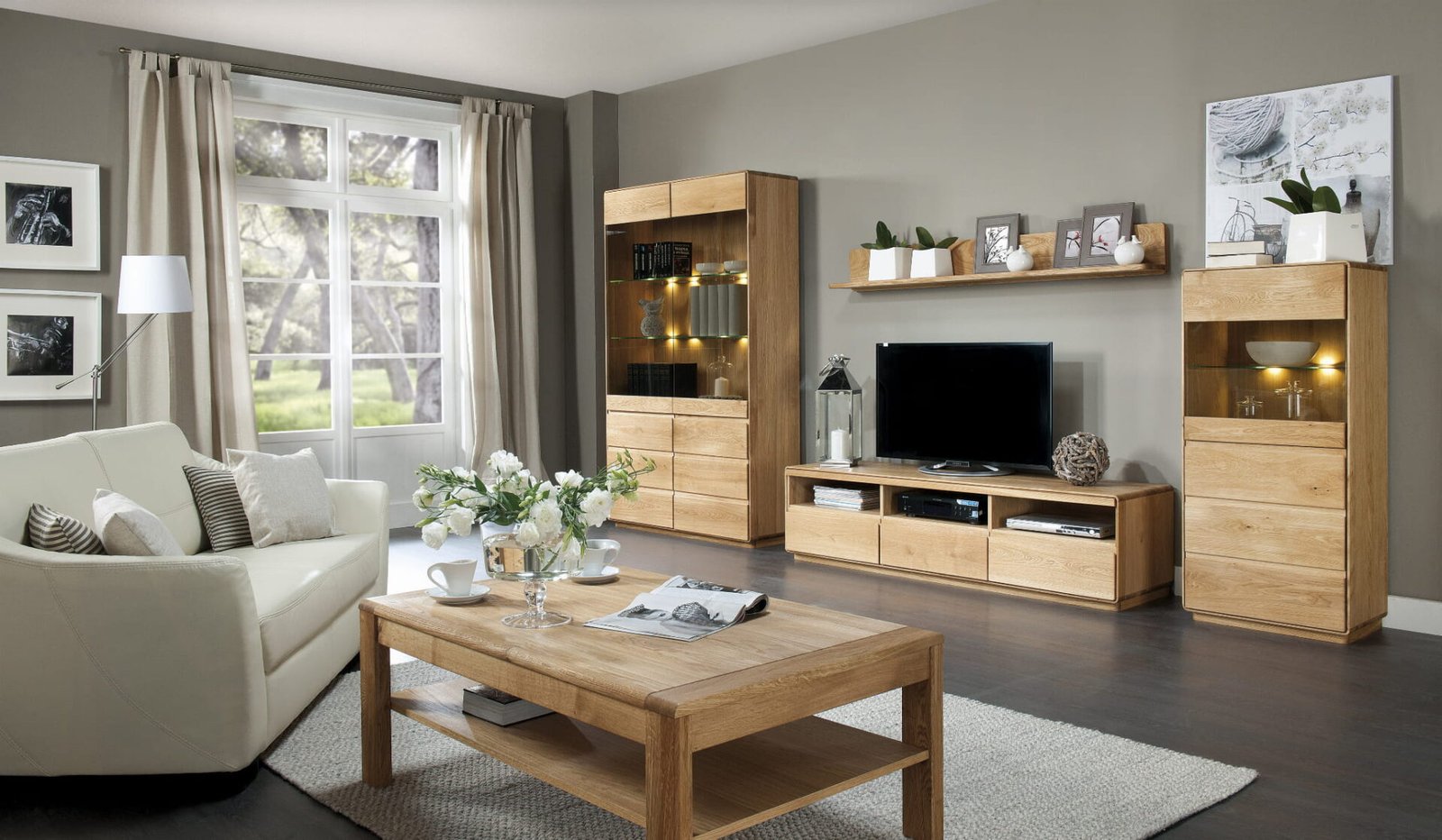 Oak cabinet with glass doors and wooden doors "Atlanta" - Image 2