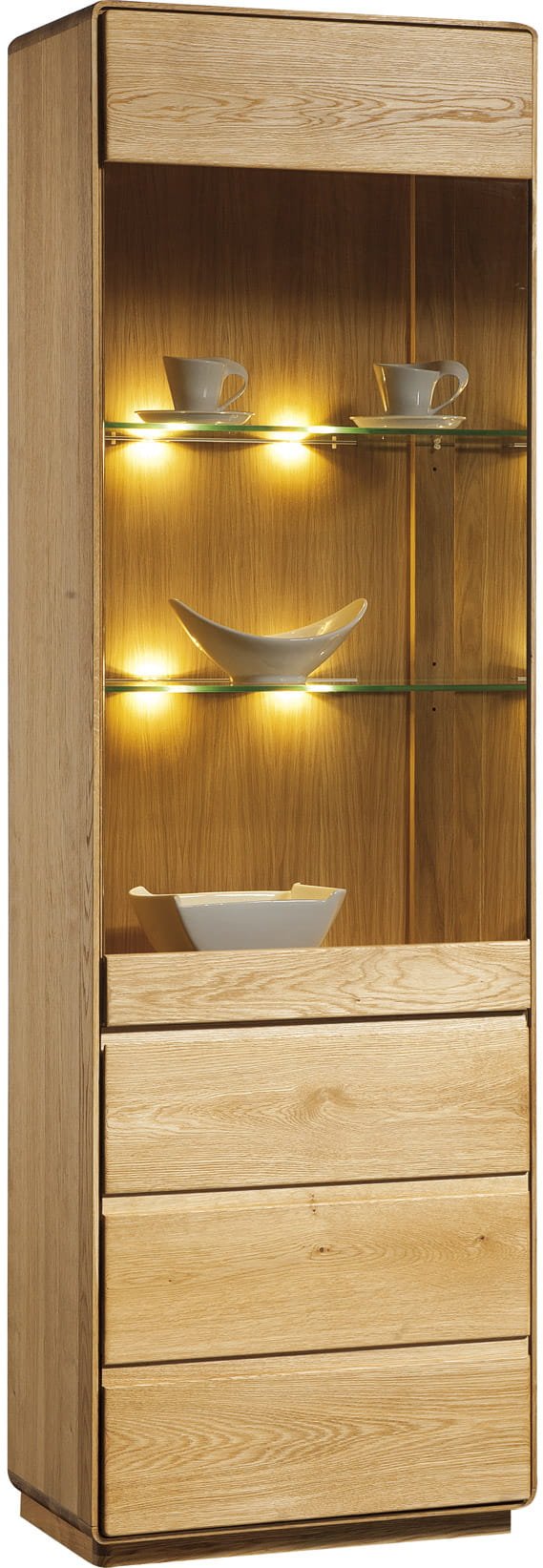 Single left-handed oak display cabinet "Atlanta"