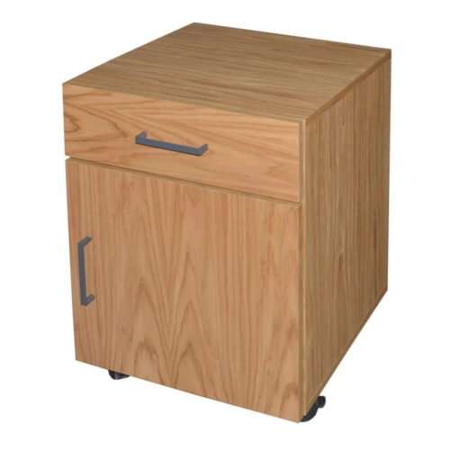 Veneered table container on wheels